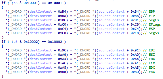Figure 07: Code in ntdll!RtlpCopyLegacyContextX86 Function Responsible for Copying Registers