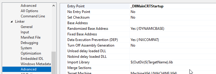 Figure 03: Entry Point setting for a DLL